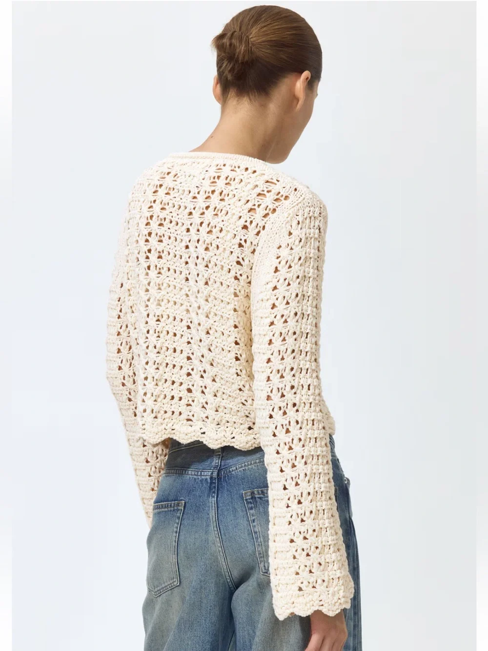 H&M NWT CREAM APPLIQUÉD CROCHET-LOOK TOP SIZE SMALL